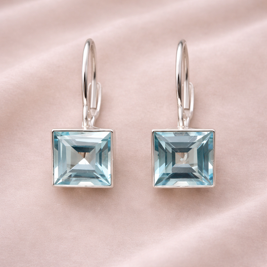 Square Blue Crystal Drop Earrings | Amelia Bellrose Jewellery