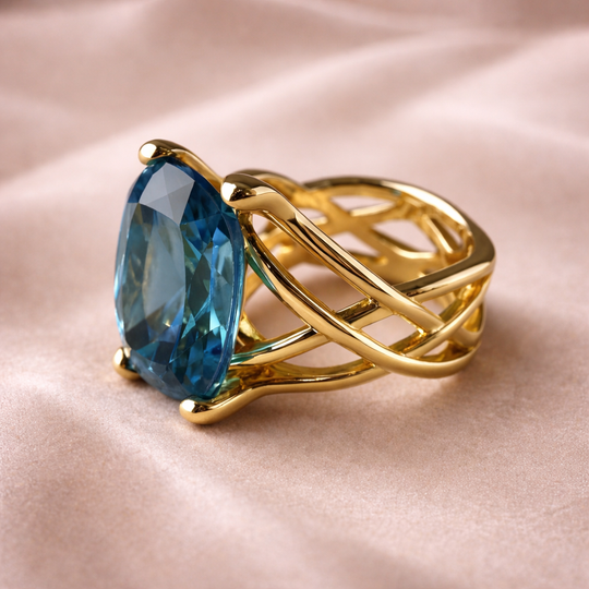 Blue Oval Crystal Statement Ring | Amelia Bellrose Jewellery