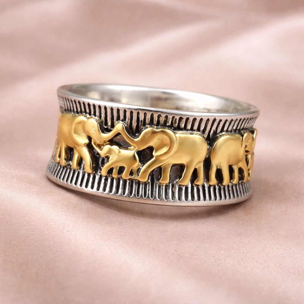 Elephant Family Engraved Band Ring | Amelia Bellrose Jewellery