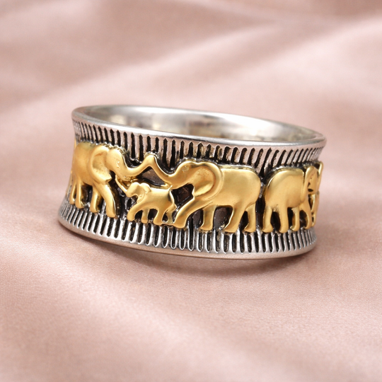 Elephant Family Engraved Band Ring | Amelia Bellrose Jewellery