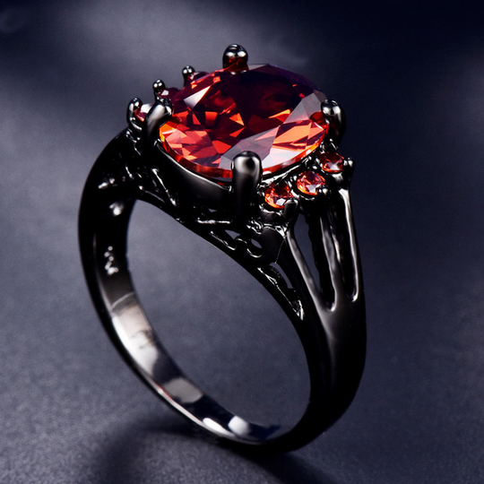 Red Crystal Gothic Ring Black | Amelia Bellrose Jewellery