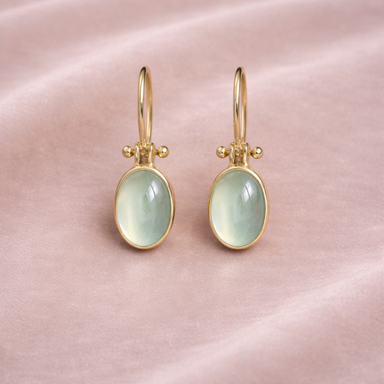 Green Stone Oval Drop Earrings | Amelia Bellrose Jewellery