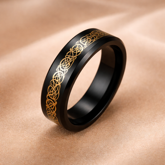 Black & Gold Pattern Band Ring | Amelia Bellrose Jewellery