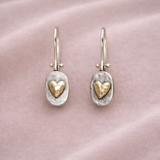 Two-Tone Heart Drop Earrings | Amelia Bellrose Jewellery