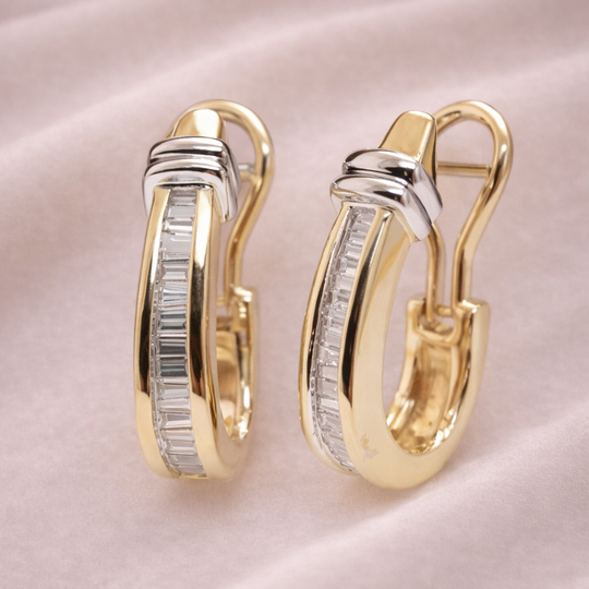 Two-Tone Baguette Crystal Hoop Earrings | Amelia Bellrose Jewellery