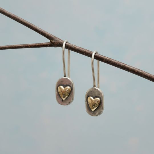 Two-Tone Heart Drop Earrings | Amelia Bellrose Jewellery