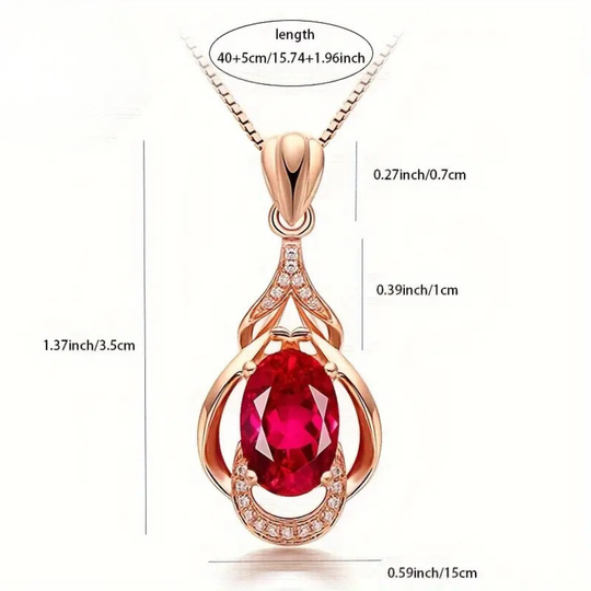 Oval Red Crystal Pendant Necklace Gold | Amelia Bellrose Jewellery
