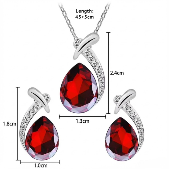 Teardrop Red Crystal Jewellery Set Silver | Amelia Bellrose Jewellery