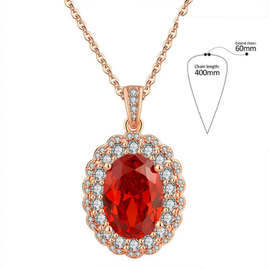 Oval Red Crystal Halo Set Rose Gold | Amelia Bellrose Jewellery