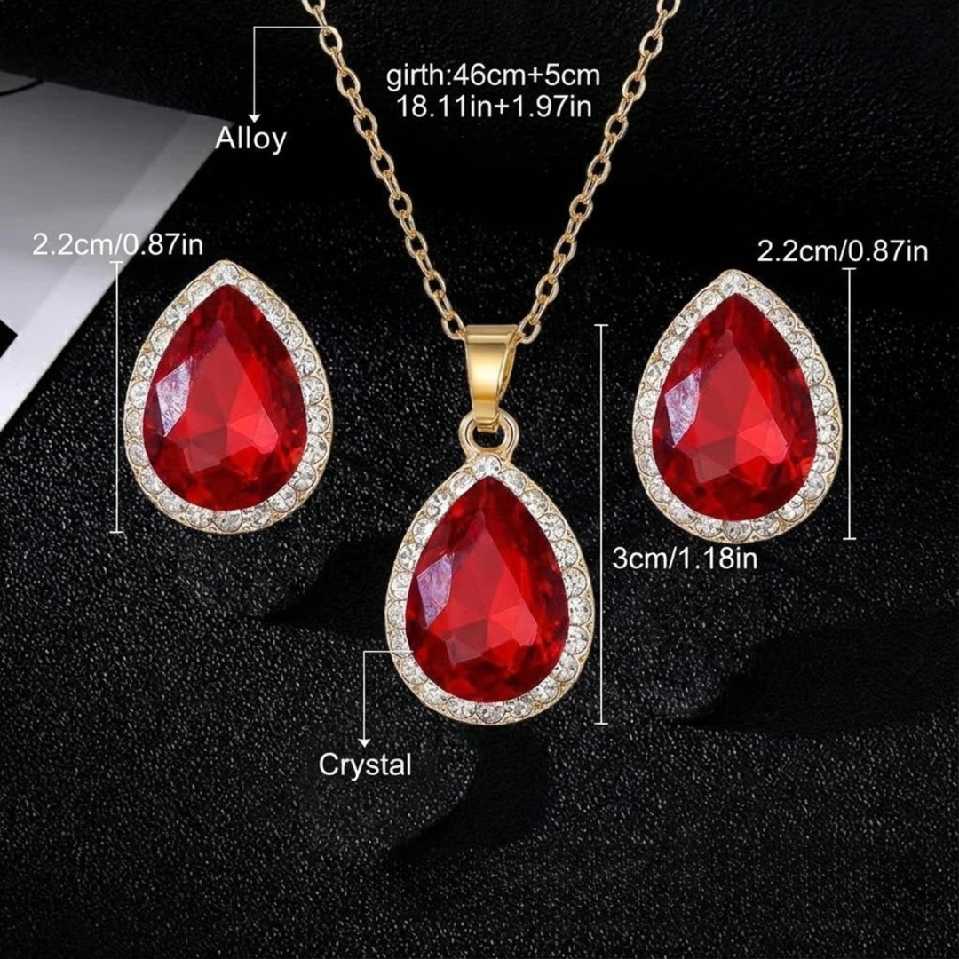 Red Teardrop Crystal Jewellery Set Gold | Amelia Bellrose Jewellery