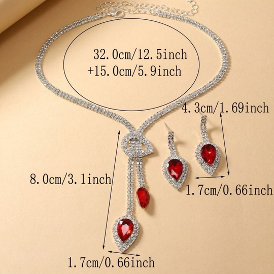 Heart Red Crystal Tassel Jewellery Set Silver | Amelia Bellrose Jewellery