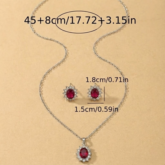 Oval Red Crystal Floral Halo Set Silver | Amelia Bellrose Jewellery