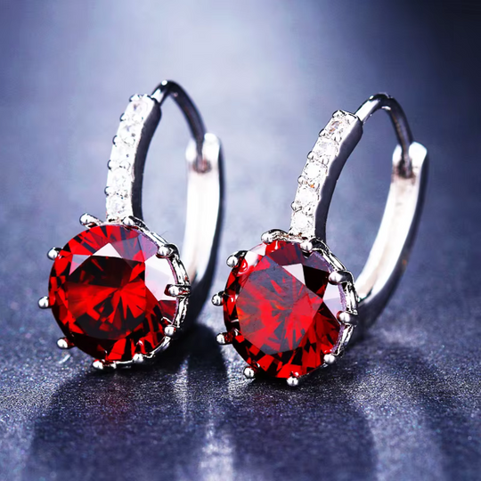Red Crystal Pavé Hoop Earrings Silver | Amelia Bellrose Jewellery