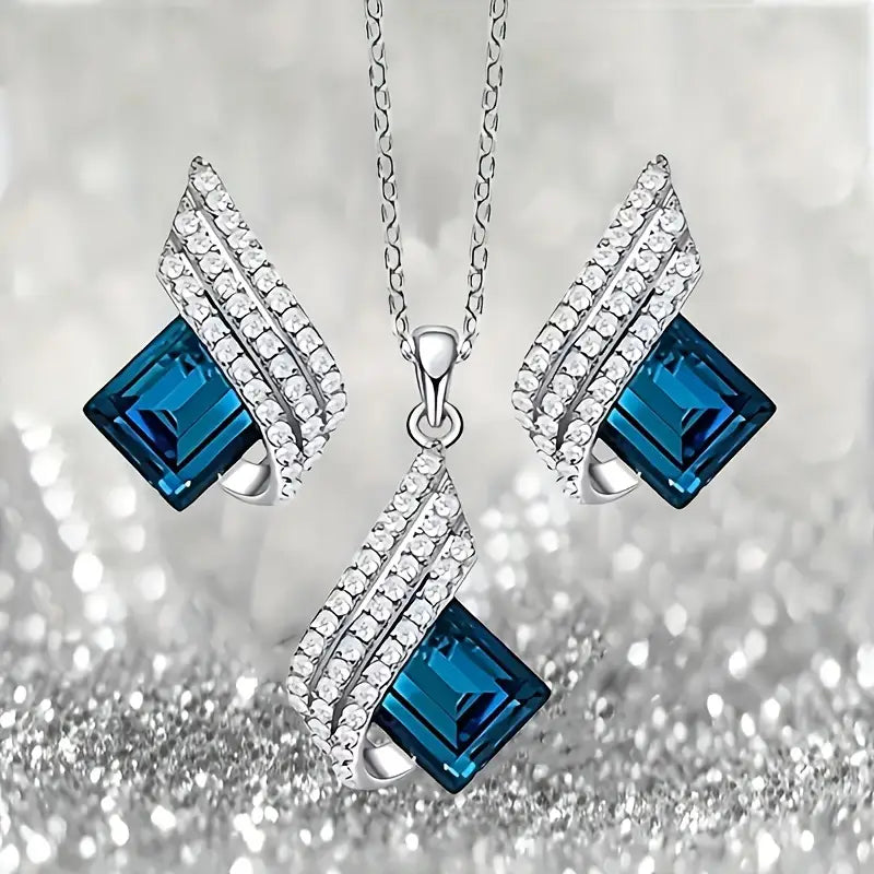 Blue Crystal Geometric Jewellery Set | Amelia Bellrose Jewellery
