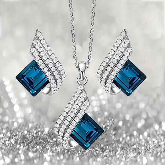 Blue Crystal Geometric Jewellery Set | Amelia Bellrose Jewellery