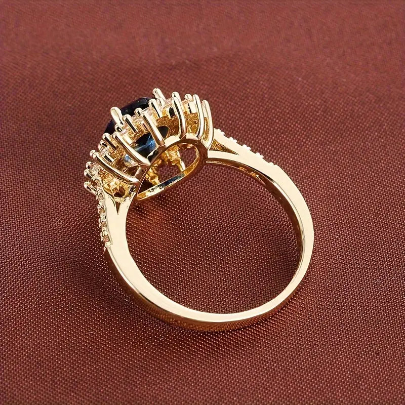 Oval Blue Crystal Double Halo Ring | Amelia Bellrose Jewellery