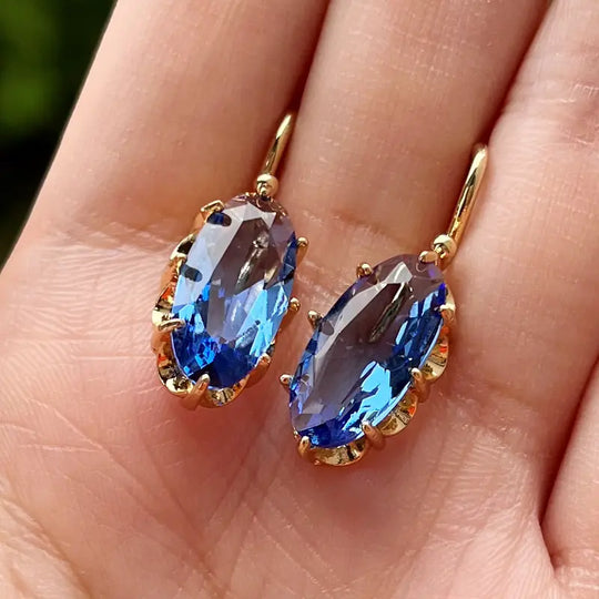 Oval Blue Crystal Drop Earrings | Amelia Bellrose Jewellery