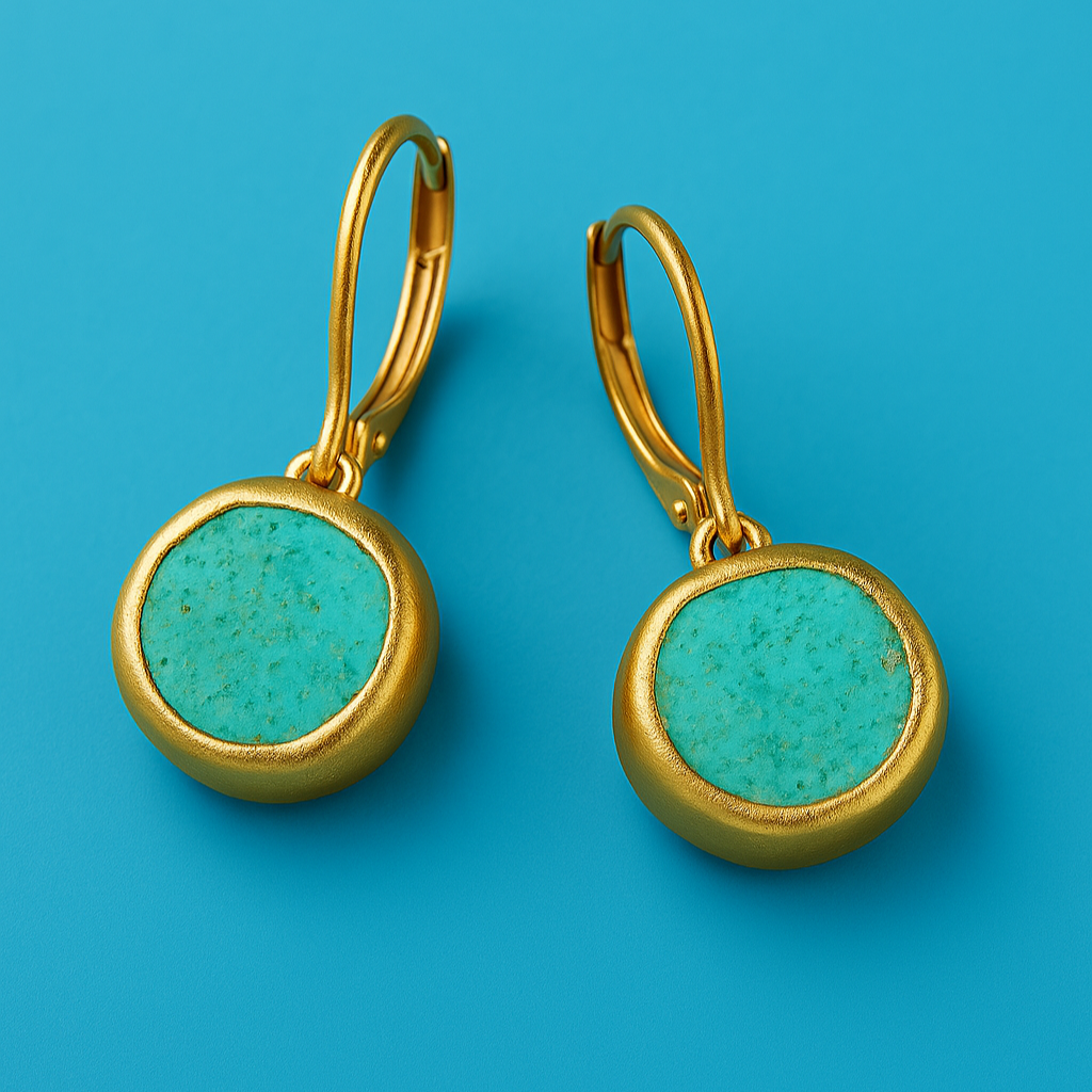 Turquoise Round Bezel Earrings Gold | Amelia Bellrose Jewellery