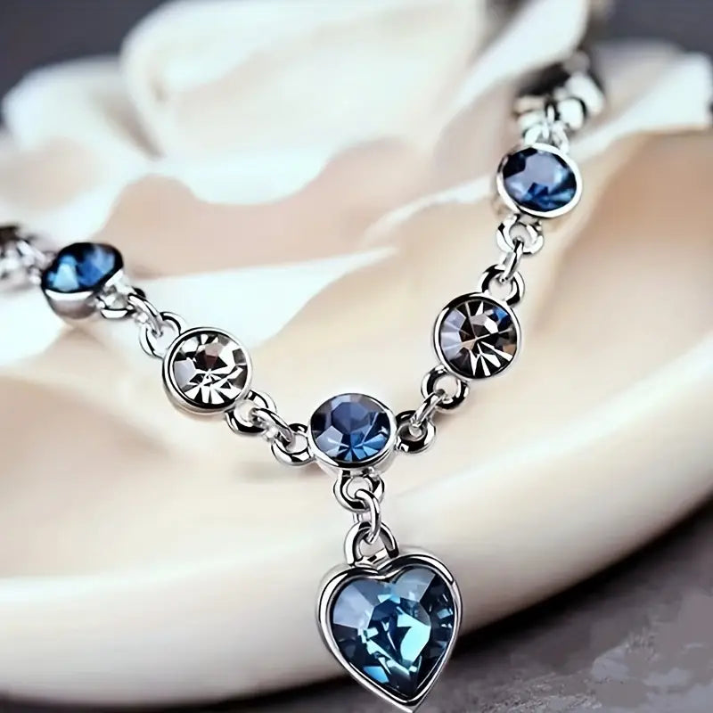 Blue Crystal Heart Charm Bracelet | Amelia Bellrose Jewellery