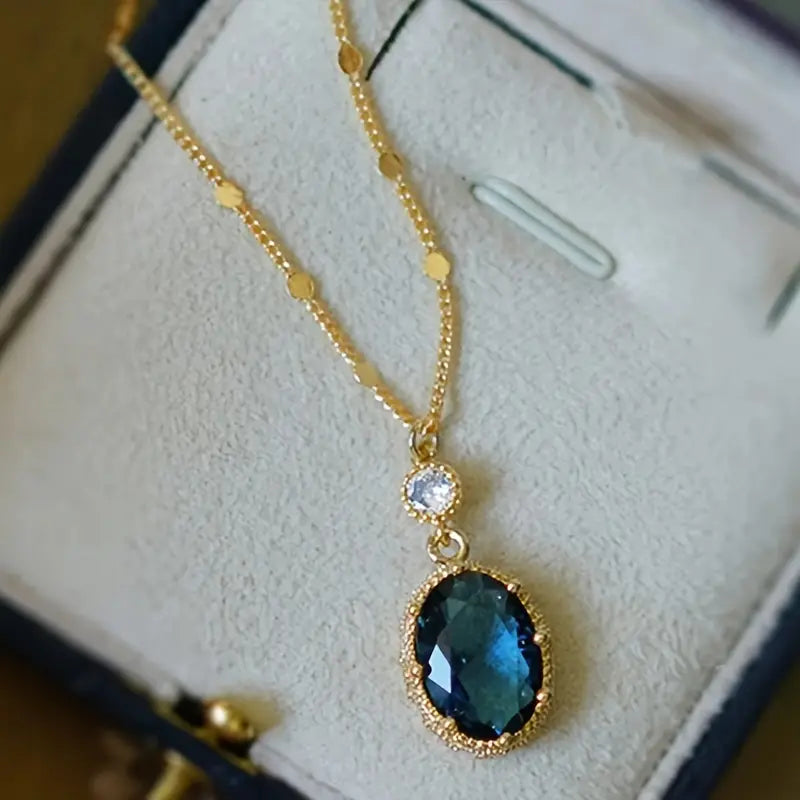 Oval Blue Crystal Drop Necklace | Amelia Bellrose Jewellery