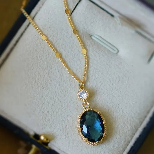 Oval Blue Crystal Drop Necklace | Amelia Bellrose Jewellery