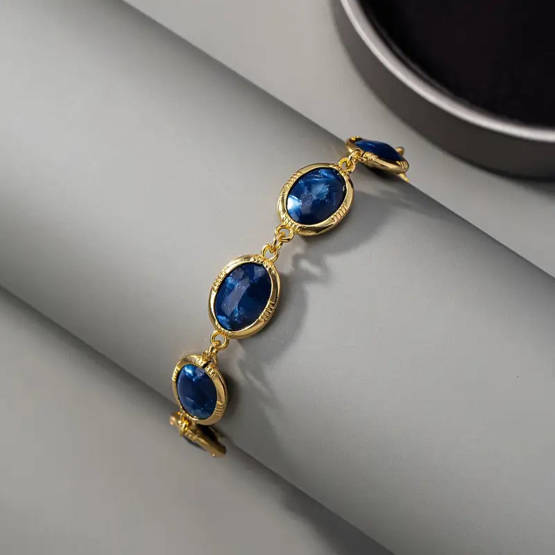Oval Blue Crystal Bezel Link Bracelet | Amelia Bellrose Jewellery
