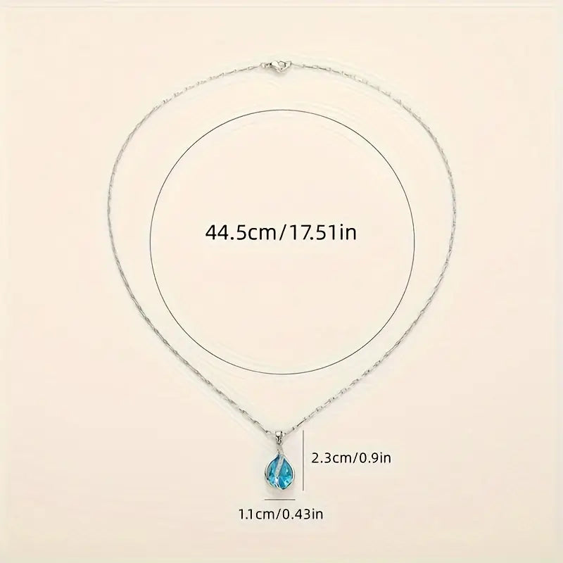 Blue Crystal Teardrop Wave Necklace | Amelia Bellrose Jewellery