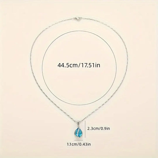 Blue Crystal Teardrop Wave Necklace | Amelia Bellrose Jewellery