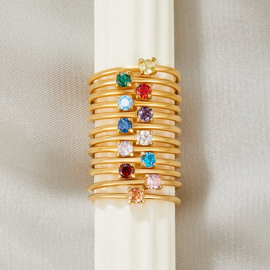 Minimal Birthstone Crystal Gold Ring | Amelia Bellrose Jewellery