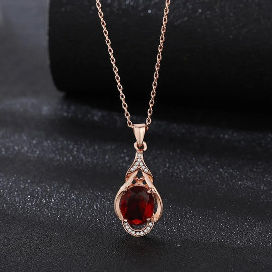 Oval Red Crystal Jewellery Set Rose Gold | Amelia Bellrose Jewellery