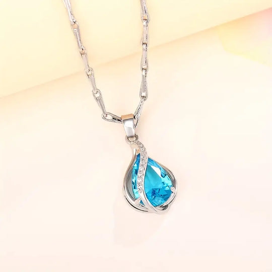 Blue Crystal Teardrop Wave Necklace | Amelia Bellrose Jewellery