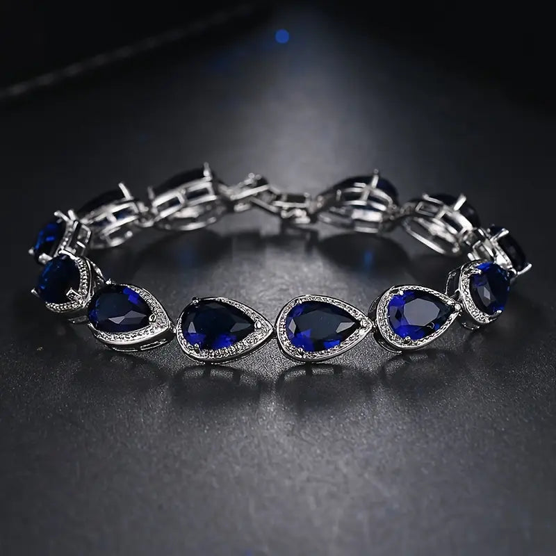 Blue Crystal Teardrop Halo Bracelet | Amelia Bellrose Jewellery