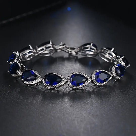 Blue Crystal Teardrop Halo Bracelet | Amelia Bellrose Jewellery