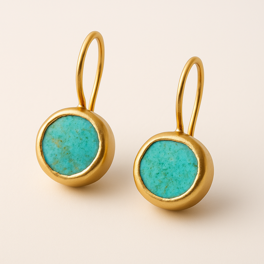 Turquoise Round Bezel Earrings Gold | Amelia Bellrose Jewellery