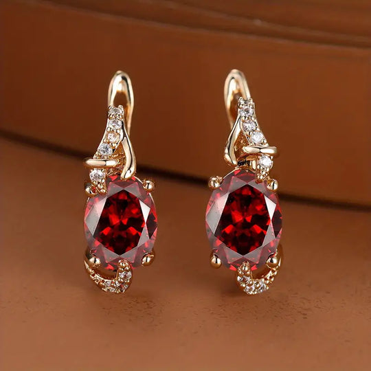 Oval Red Crystal Drop Earrings Gold | Amelia Bellrose Jewellery
