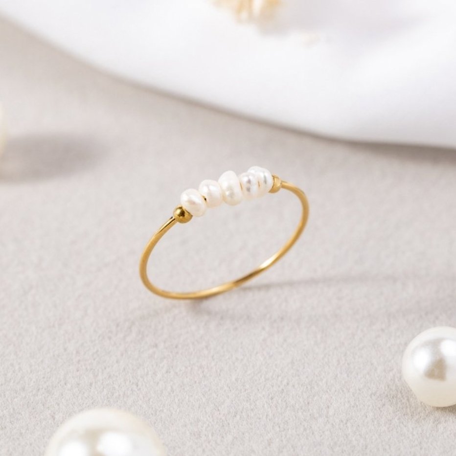 Freshwater Pearl Beaded Gold Ring | Amelia Bellrose Jewellery