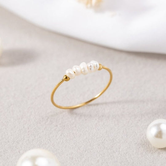 Freshwater Pearl Beaded Gold Ring | Amelia Bellrose Jewellery