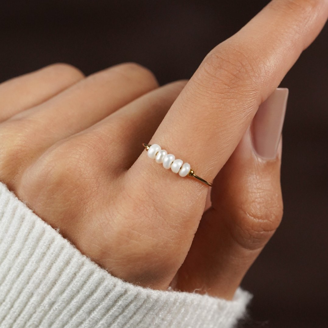 Freshwater Pearl Beaded Gold Ring | Amelia Bellrose Jewellery