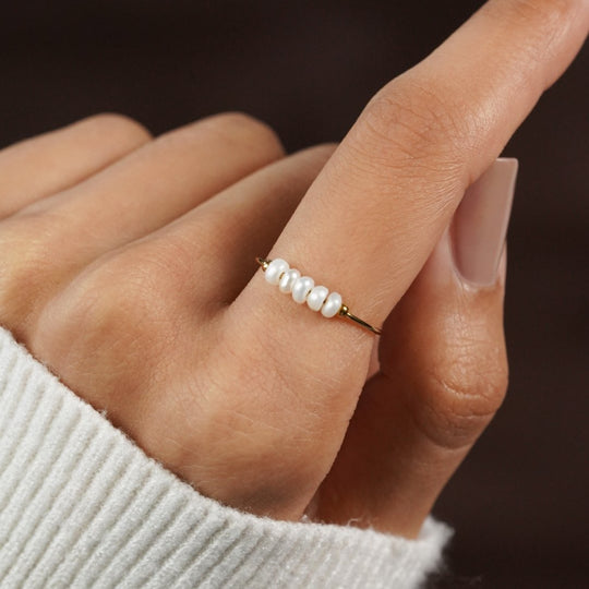 Freshwater Pearl Beaded Gold Ring | Amelia Bellrose Jewellery