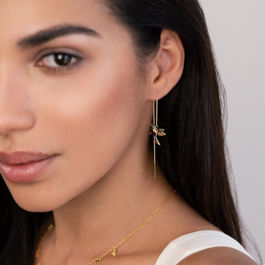Hummingbird Crystal Gold Threader Earrings | Amelia Bellrose Jewellery
