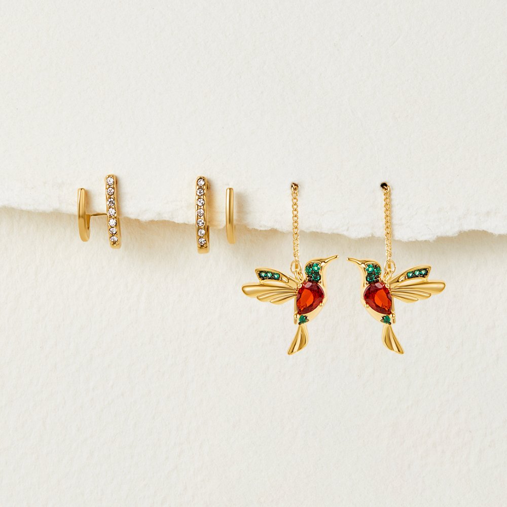 Hummingbird Crystal Gold Threader Earrings | Amelia Bellrose Jewellery