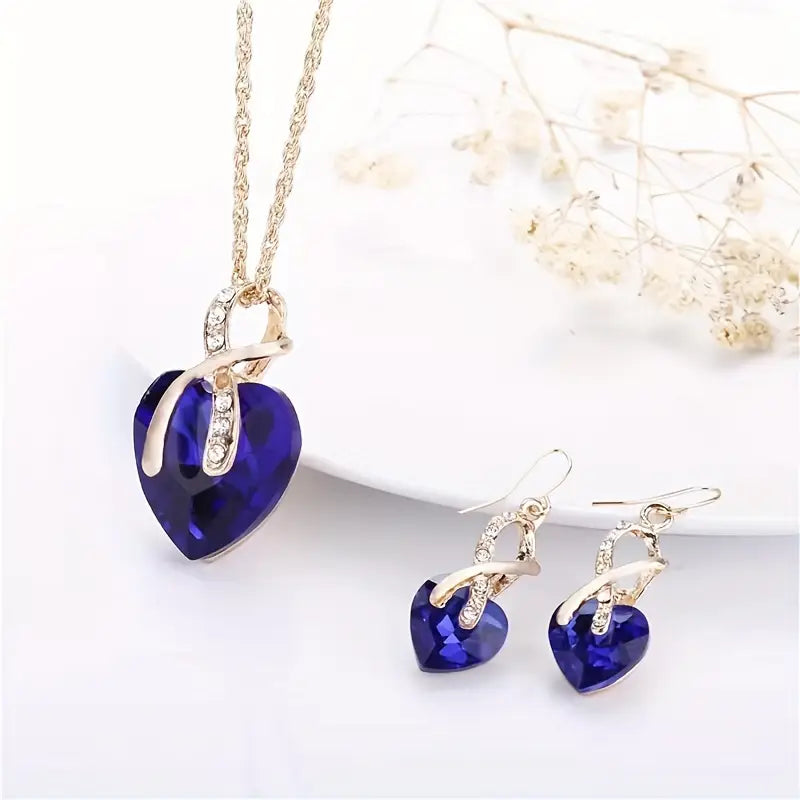 Blue Crystal Heart Twist Jewellery Set | Amelia Bellrose Jewellery