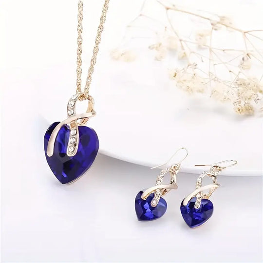 Blue Crystal Heart Twist Jewellery Set | Amelia Bellrose Jewellery