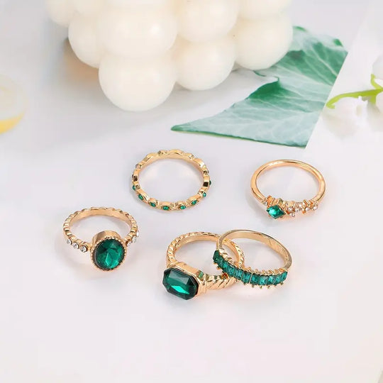 Crystal Multi-Ring Gold Set | Amelia Bellrose Jewellery