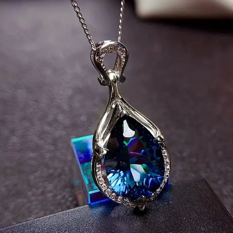 Blue Crystal Teardrop Twist Necklace | Amelia Bellrose Jewellery