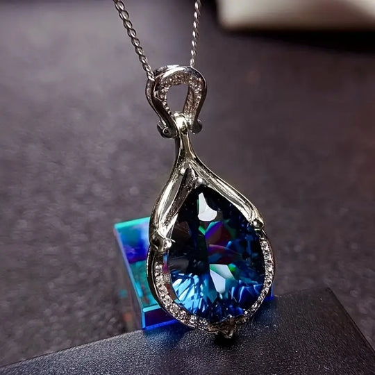 Blue Crystal Teardrop Twist Necklace | Amelia Bellrose Jewellery