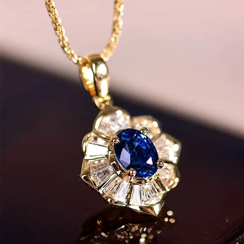 Blue Crystal Floral Cluster Necklace | Amelia Bellrose Jewellery