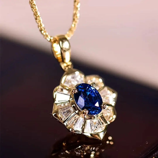 Blue Crystal Floral Cluster Necklace | Amelia Bellrose Jewellery
