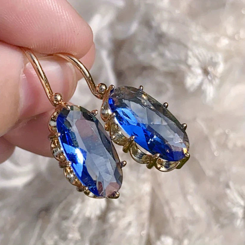 Oval Blue Crystal Drop Earrings | Amelia Bellrose Jewellery