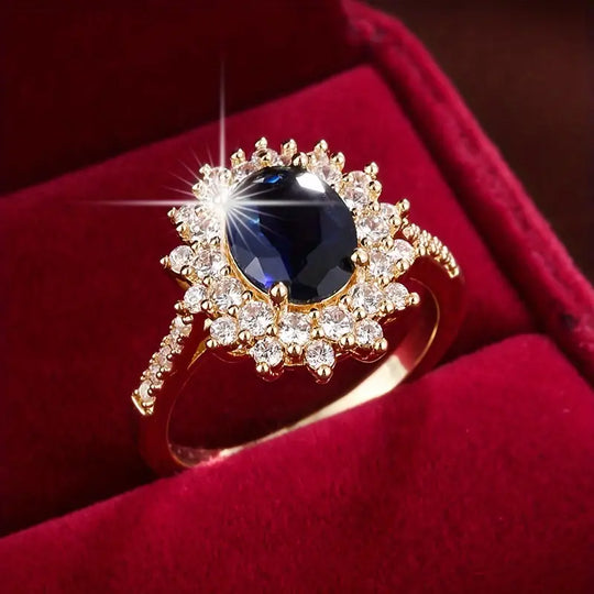 Sapphire Crystal Halo Ring | Amelia Bellrose Jewellery